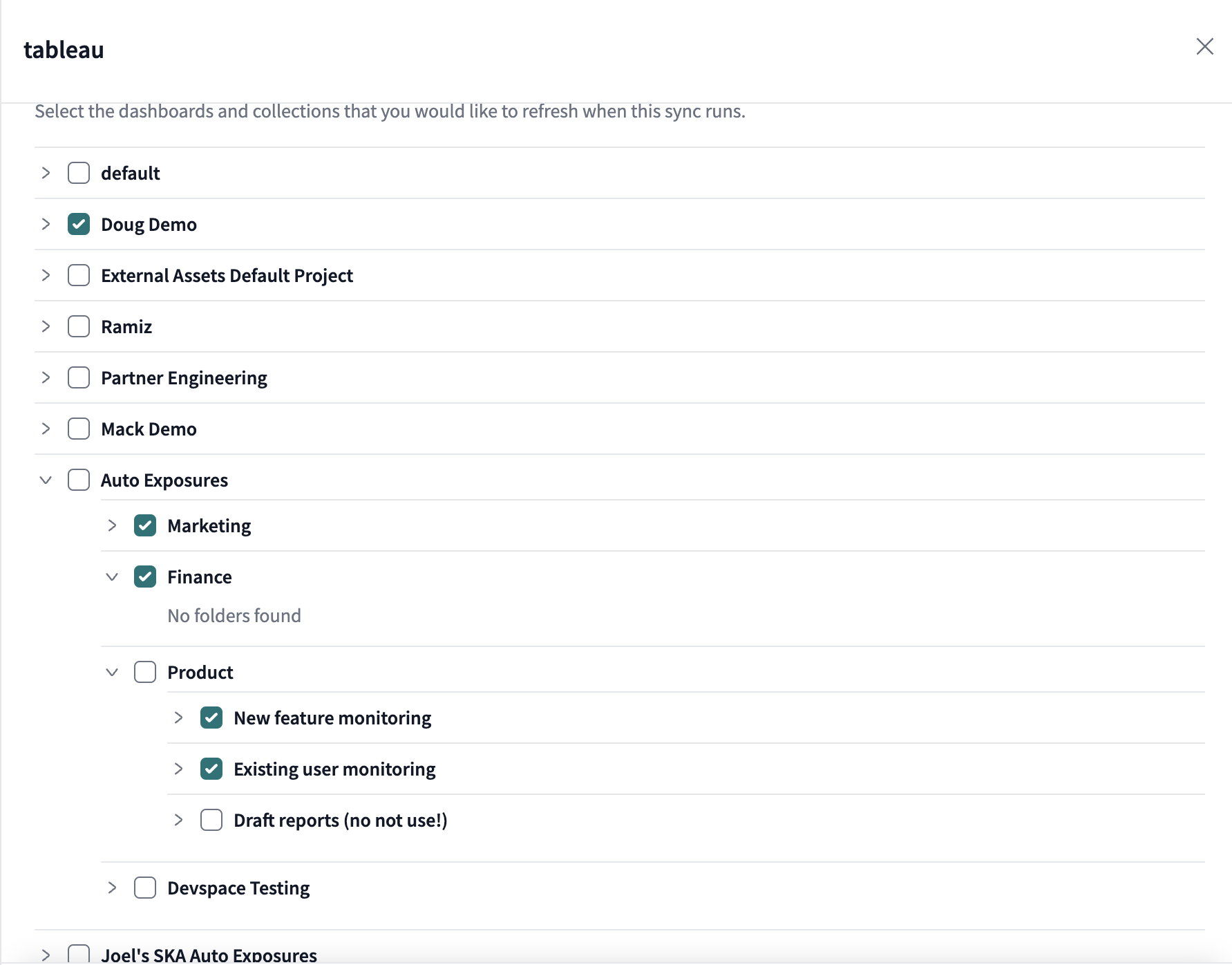Select the collections you want to include for the downstream exposures. Select the collections you want to include for the downstream exposures.