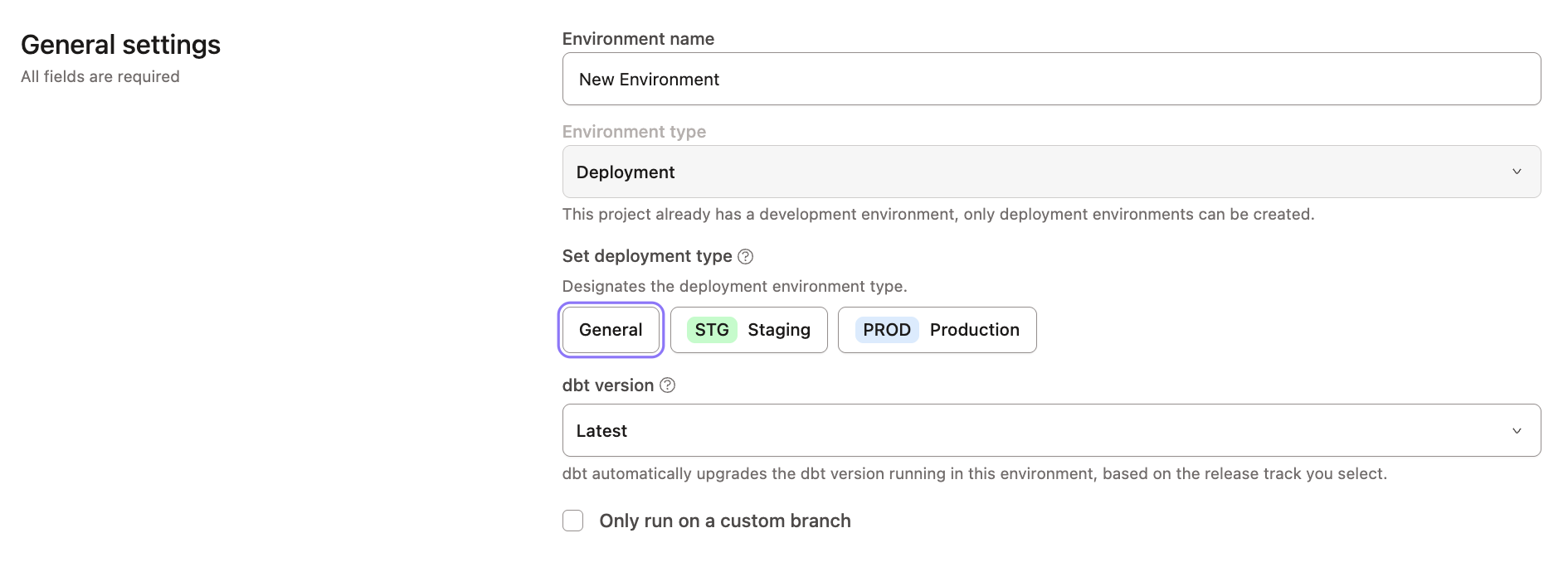 Navigate to Orchestration > Environments to create a deployment environment